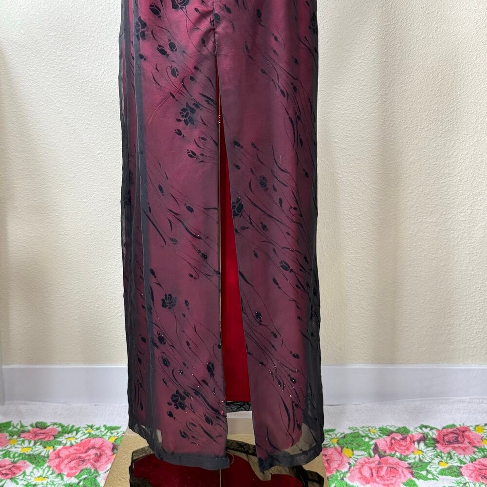 90s Y2k Glitter Velvet Floral Tie Back Formal Dress Whimsigoth Dark Fairy XS S - Picture 6 of 8